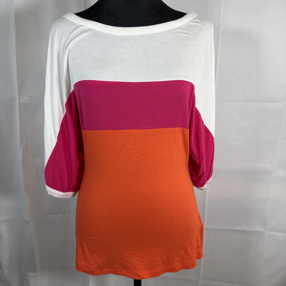 Bebe Blouse Womens Small Multicolor Colorblock Boat Neck Dolman Tunic 3/4 Sleeve